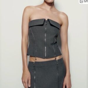 Zara Black Strapless Corset Top with Zipper Accents